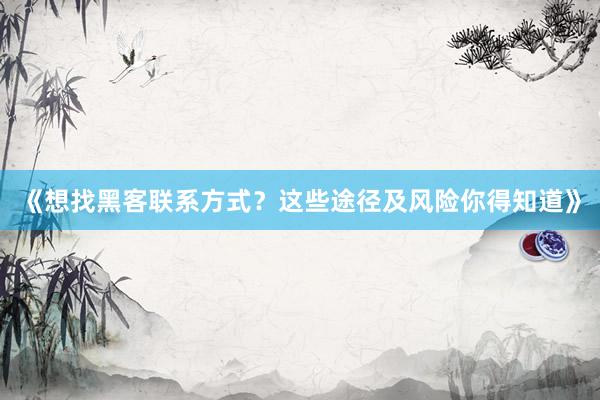 《想找黑客联系方式？这些途径及风险你得知道》